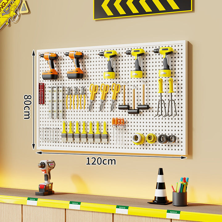 Wall-Mounted Perforated Metal Tool Pegboard Organizer with Magnetic Strip and Multi Hooks
