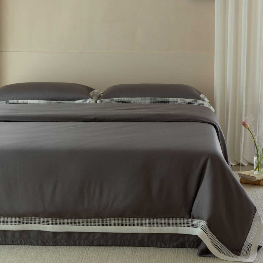 Luxurious bedding set made of cotton satin with lace border