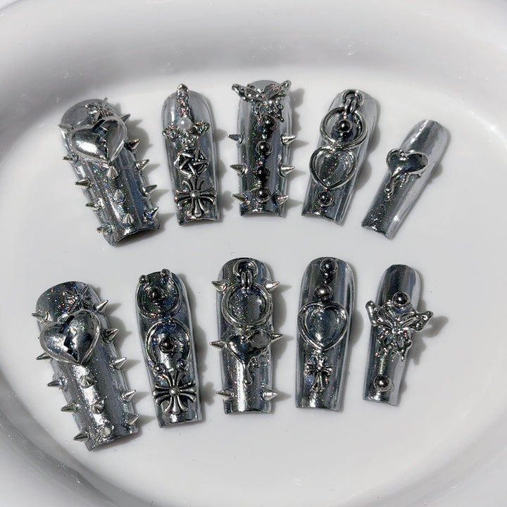 Gothic-Inspired Metallic Nail Art Set