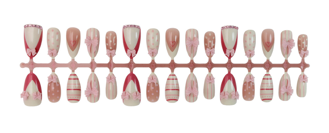 Artificial nail set with romantic bow and heart motifs Kalsten