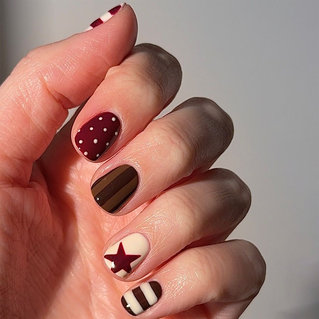 Artful Nail Art with Striped and Polka Dot Pattern Kalsten