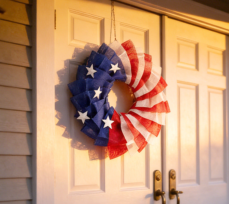 Unisex nan patriotic mesh wreath home decor with layered tulle stars and striped swirl design Kalsten