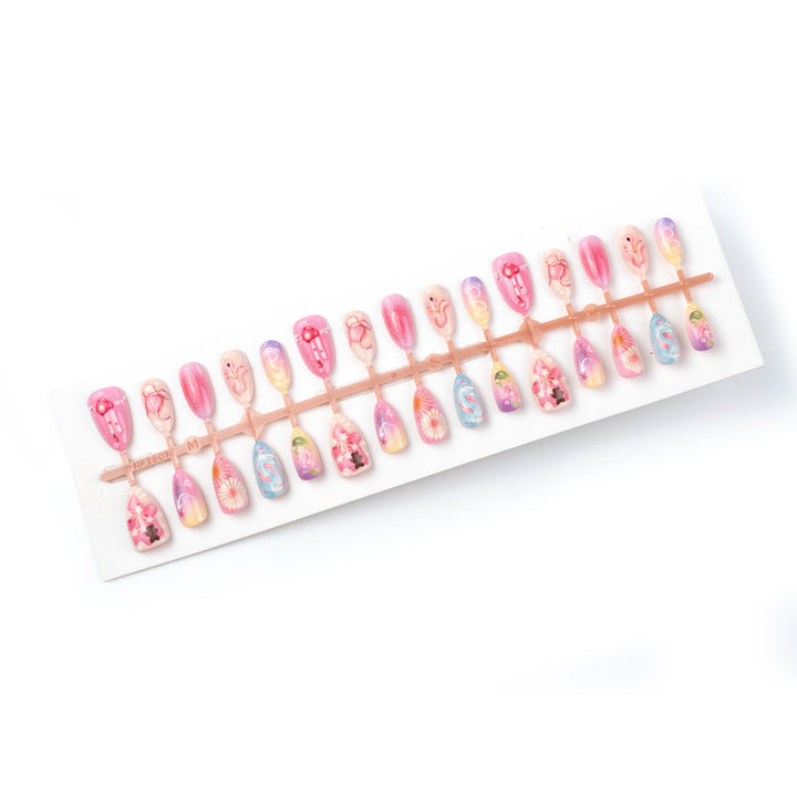 Decorative Press-On Nail Art Set with Floral and Whimsical Designs Kalsten
