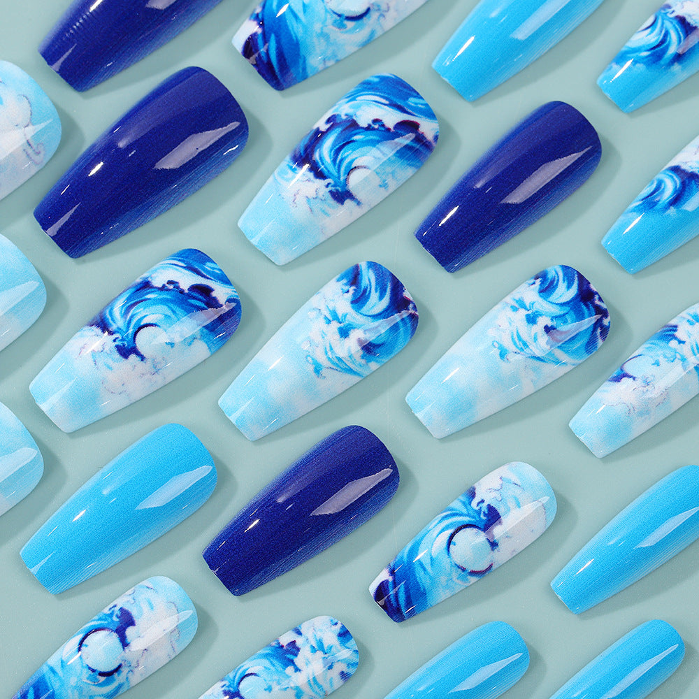 Artificial Nail Set with Maritime Wave Designs Kalsten