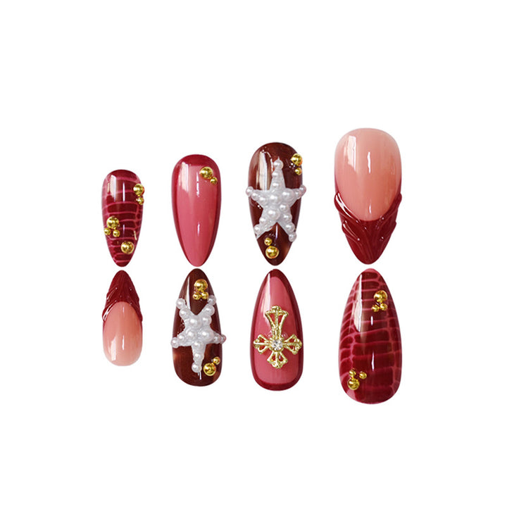Artistic Stiletto Press-On Nail Art Set with Gemstone Accents Kalsten