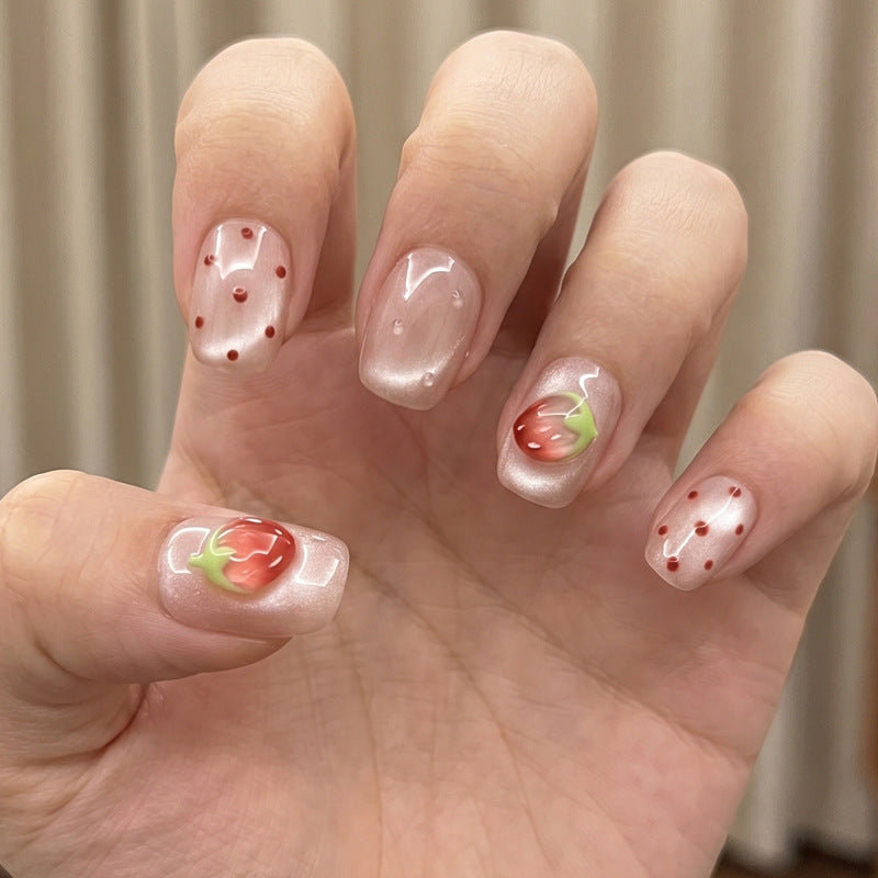 Artistic Press-On Nail Set with Strawberry Design Kalsten
