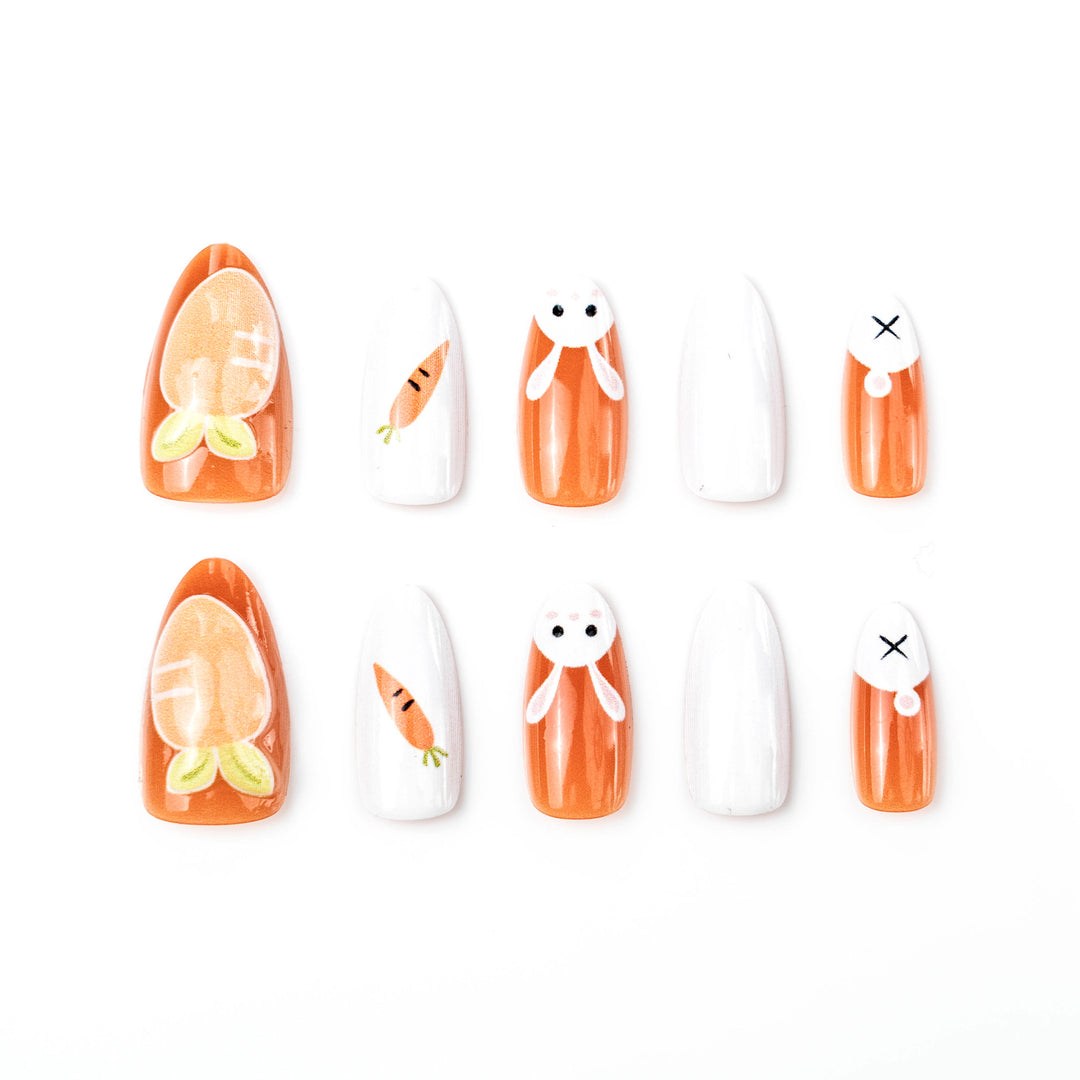 Seasonal Bunny and Carrot-Themed Press-On Nail Art Set