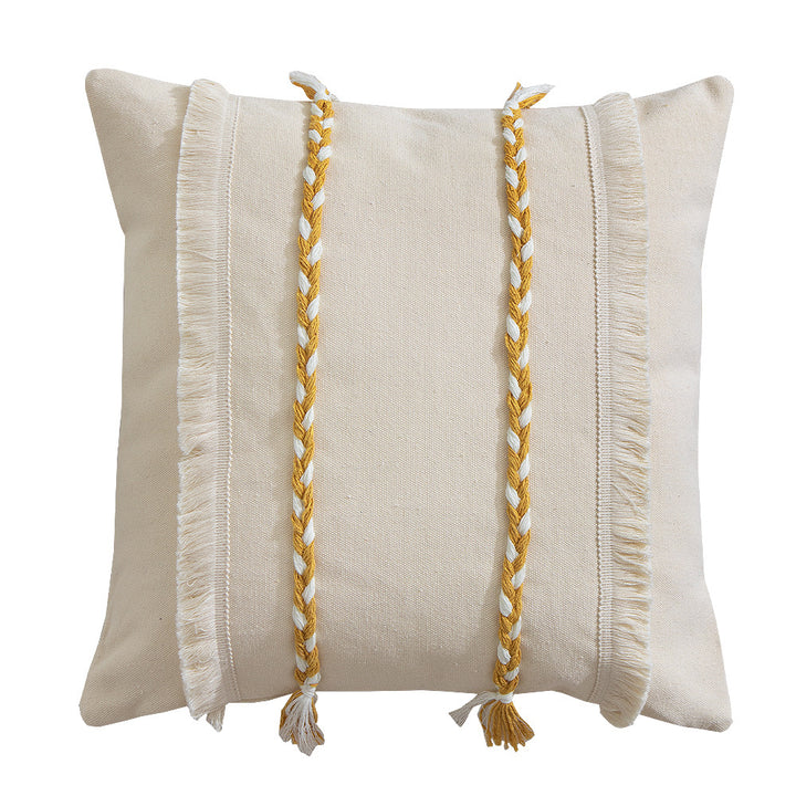 Premium cushion cover made of cotton-linen with triple decorative cord and fringes