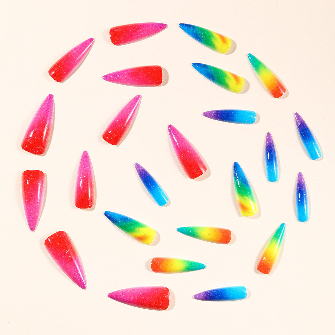 Stiletto Rainbow Ombre Nail Art Extensions Kalsten