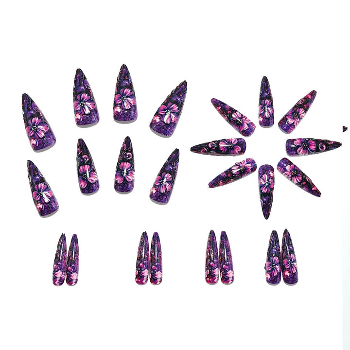 Artificial nails with luxurious floral design and glitter effects Kalsten