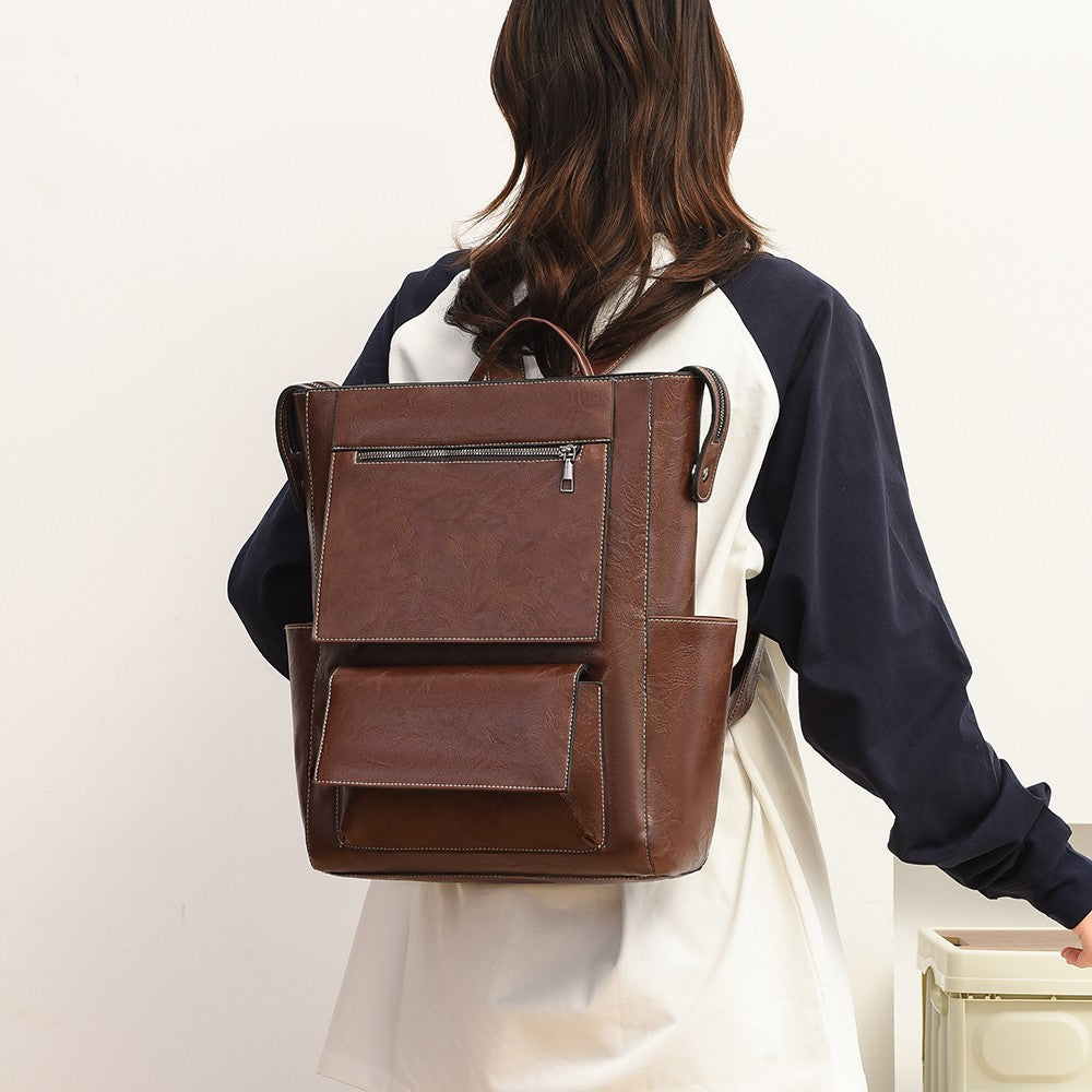 Multi-Pocket Genuine Leather Backpack Kalsten