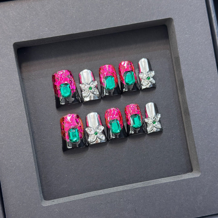 Glamorous Press-On Nail Design with Jewel Accents Kalsten