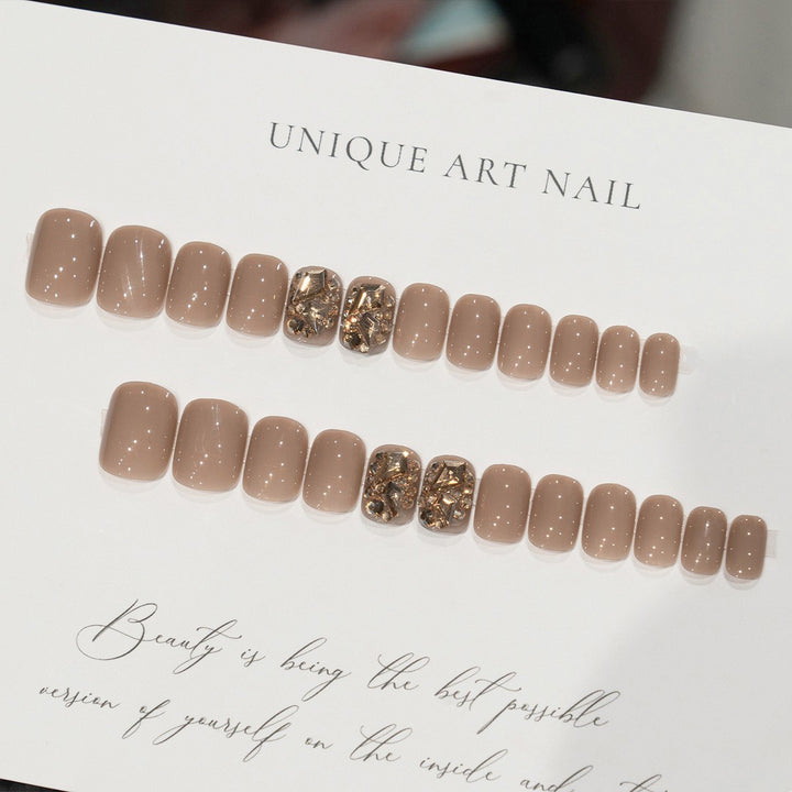 Glamorous Press-On Nail Set with Rhinestone Accents