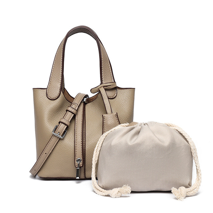 Dual-Compartment Textured Leather Tote Bag Kalsten