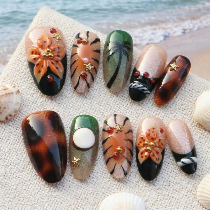 Tropical-Inspired Artisanal Press-On Nail Set