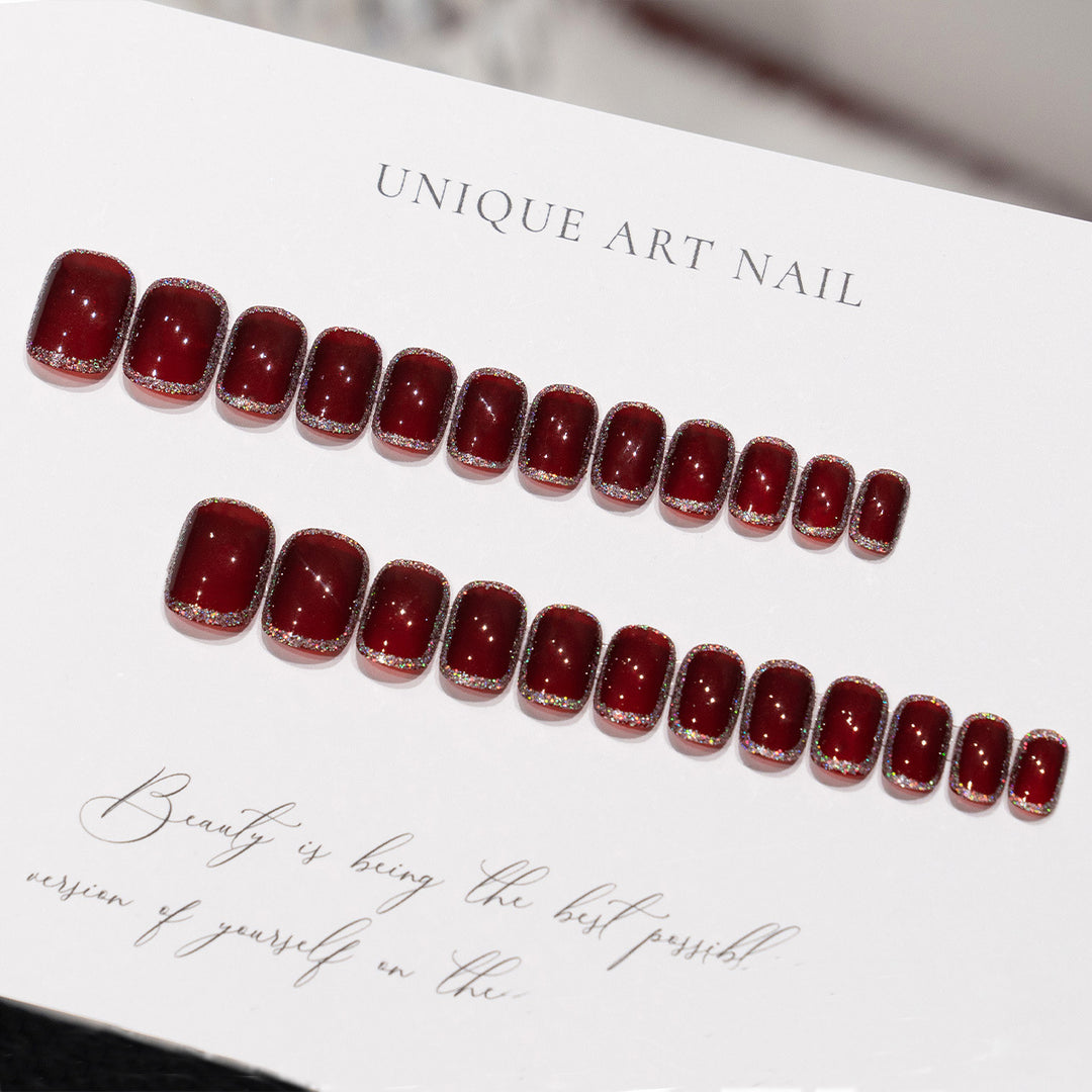 Elegant Press-On Nail Art Set with Glitter Accents
