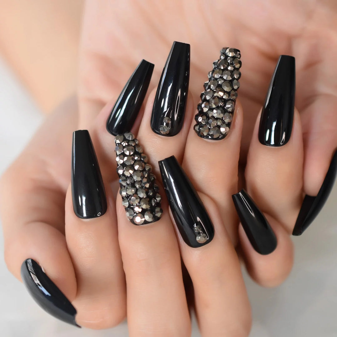 Glamorous Stiletto Press-On Nail Set with Rhinestone Accents