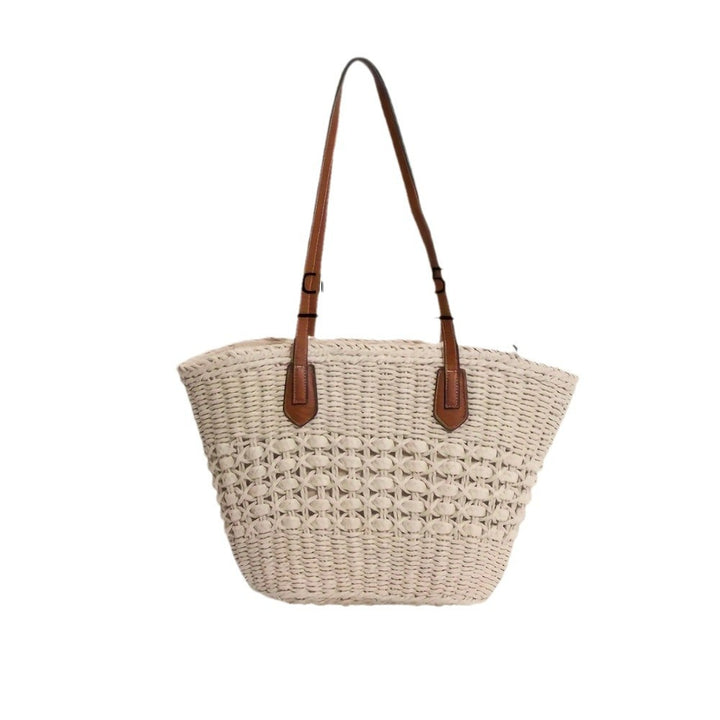 Natural basket bag with elegant leather handles Kalsten