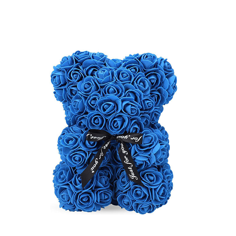 Handcrafted Foam Rose Teddy Bear Gift Sculpture With Satin Ribbon