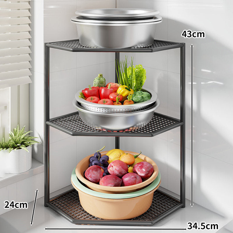 Corner Three-Tier Metal Mesh Kitchen Countertop Organizer