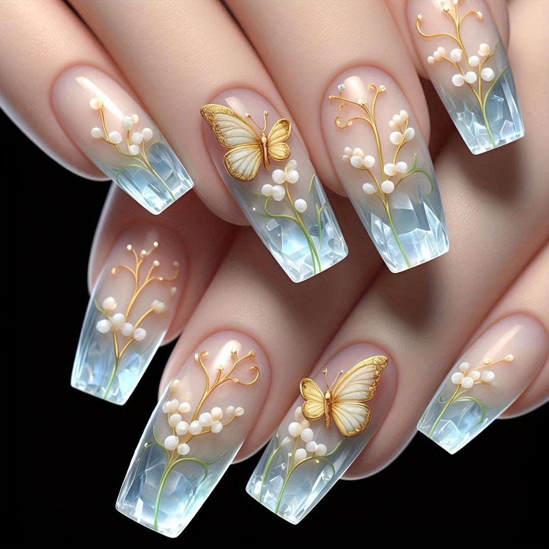 Artificial nails with elegant flower and butterfly design Kalsten