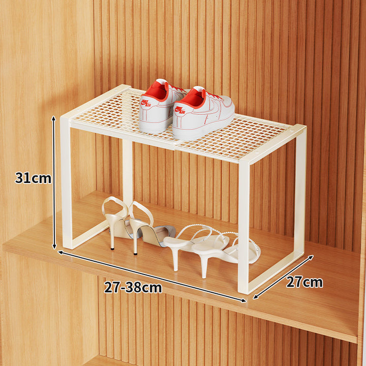 Multi-Tier Metal Mesh Shoe Storage Rack with Open Grid Shelves and Matte Frame