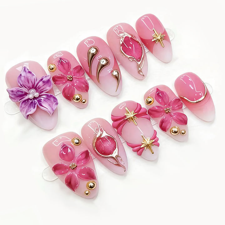 Elegant Floral Design Press-On Nail Art Kalsten