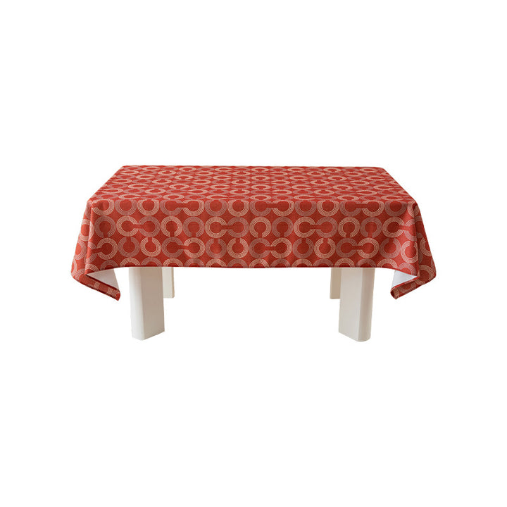 Rectangular jacquard tablecloth with geometric circle relief