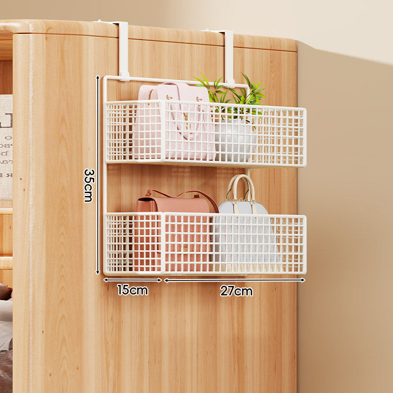 Over-Door Four-Tier Metal Mesh Hanging Storage Organizer with Integrated Hooks