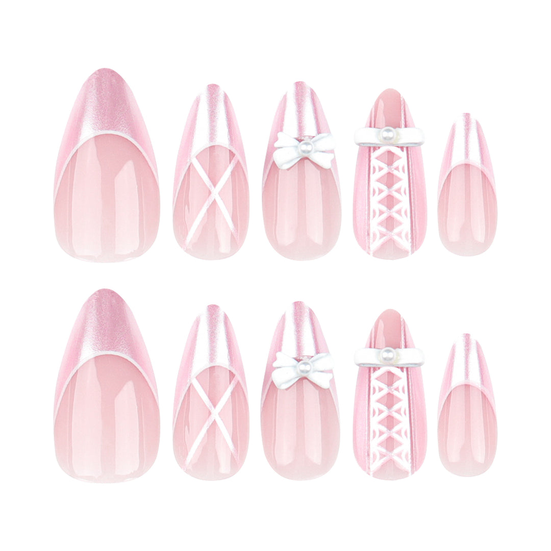 Artistic stiletto nails with elegant pearl and bow accents Kalsten