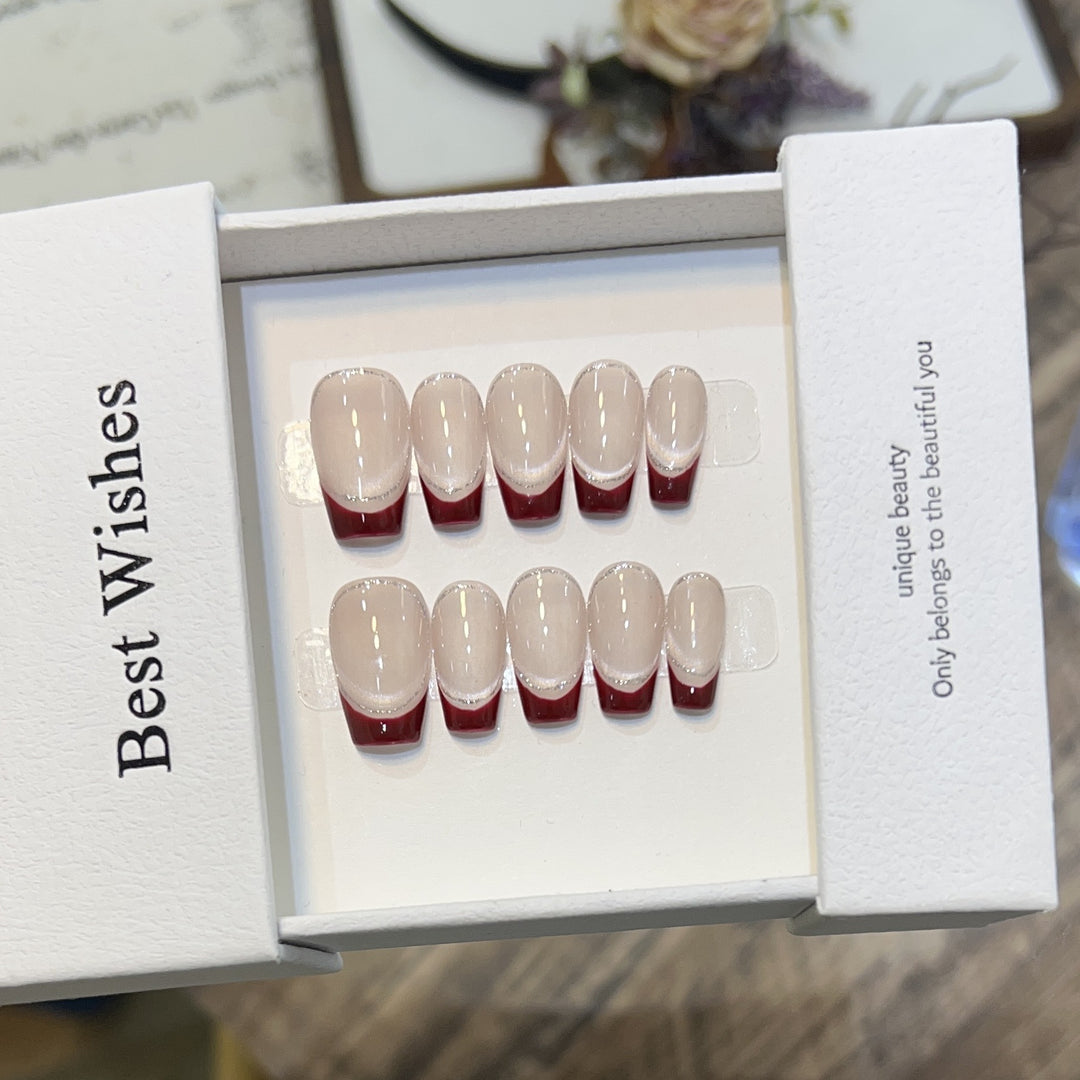 Artistic Gel Press-On Nail Set with Elegant French Tips Kalsten