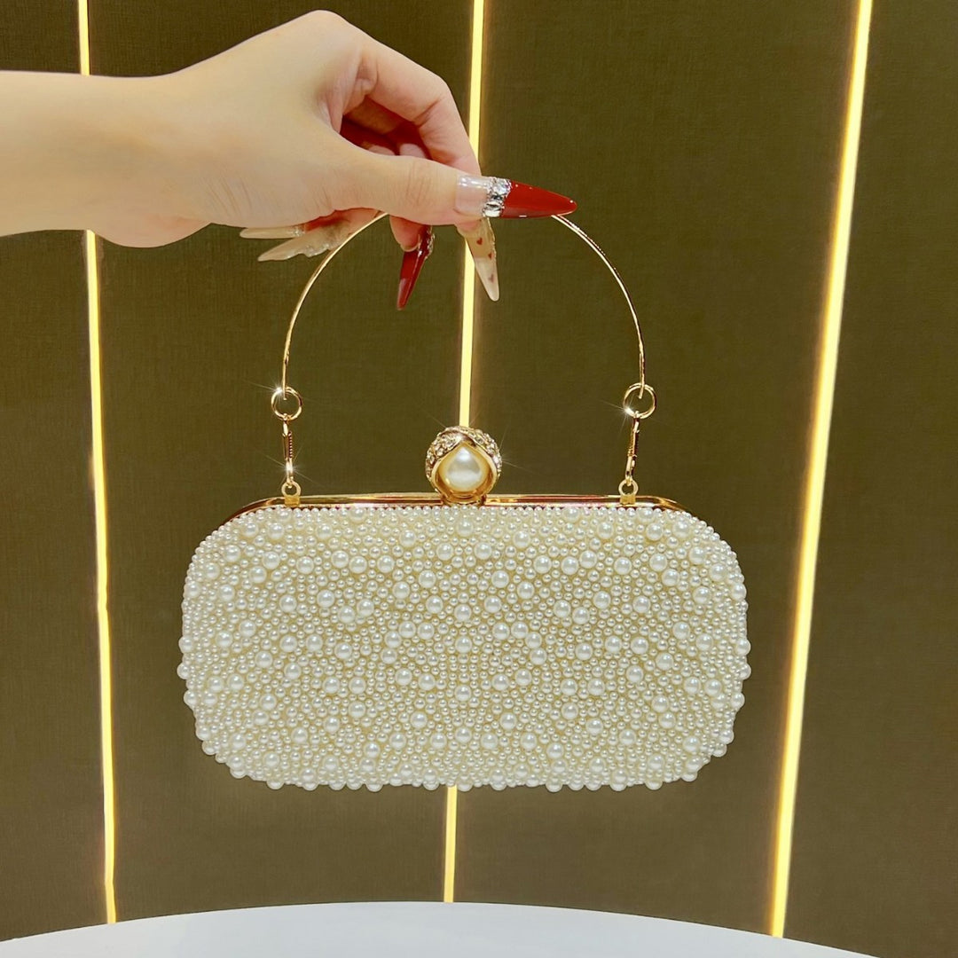 Decorative Pearl Clutch with Gold Accents