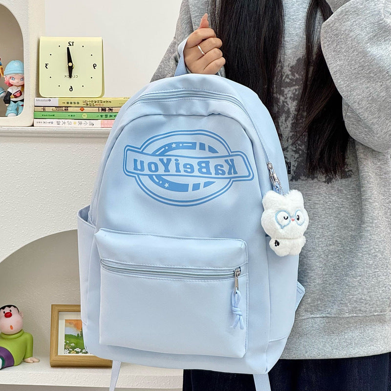 Trendy Casual Backpack with Plush Keychain Kalsten