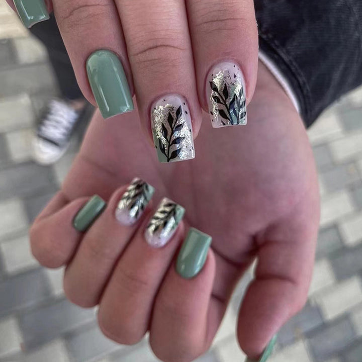 Artful Nail Extensions with Elegant Leaf Design Kalsten