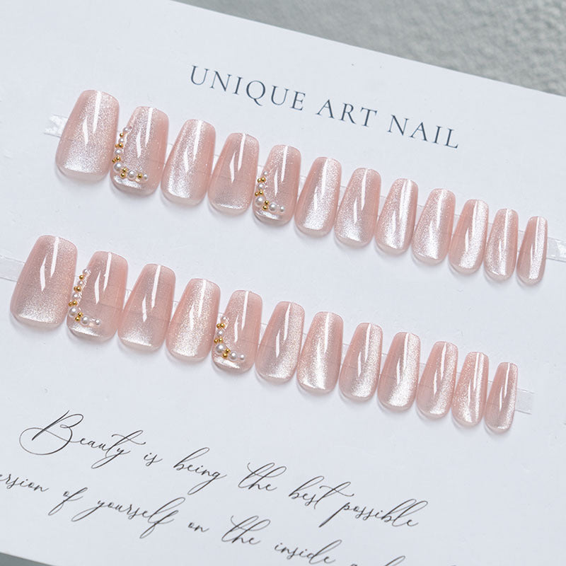 Elegant Press-On Nail Set with Pearl Accents