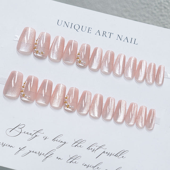 Elegant Press-On Nail Set with Pearl Accents