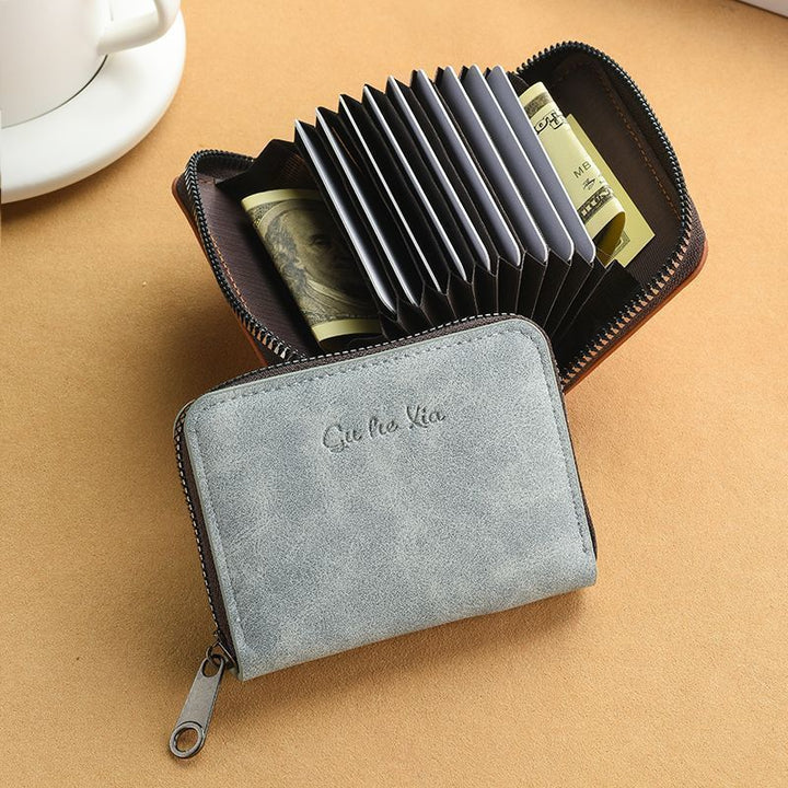 Compact Zippered Genuine Leather Wallet