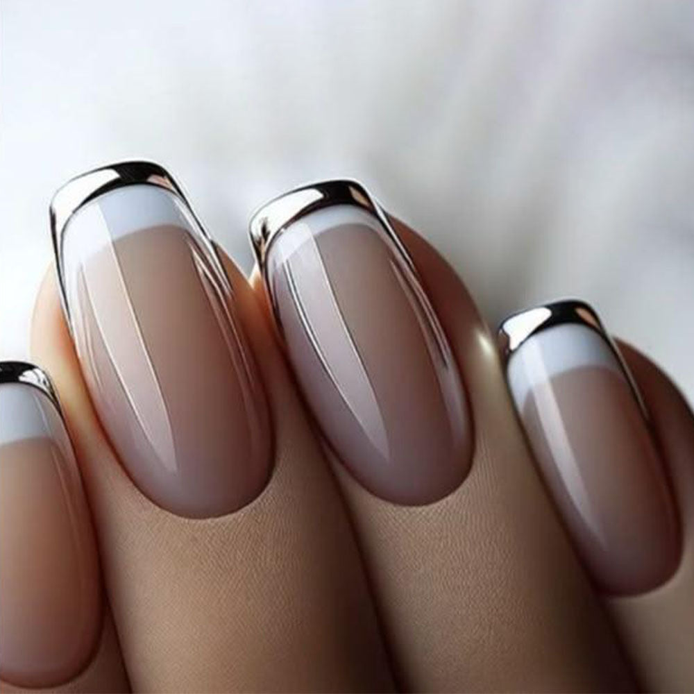 Elegant Artificial Nails with Glitter French Tip Kalsten