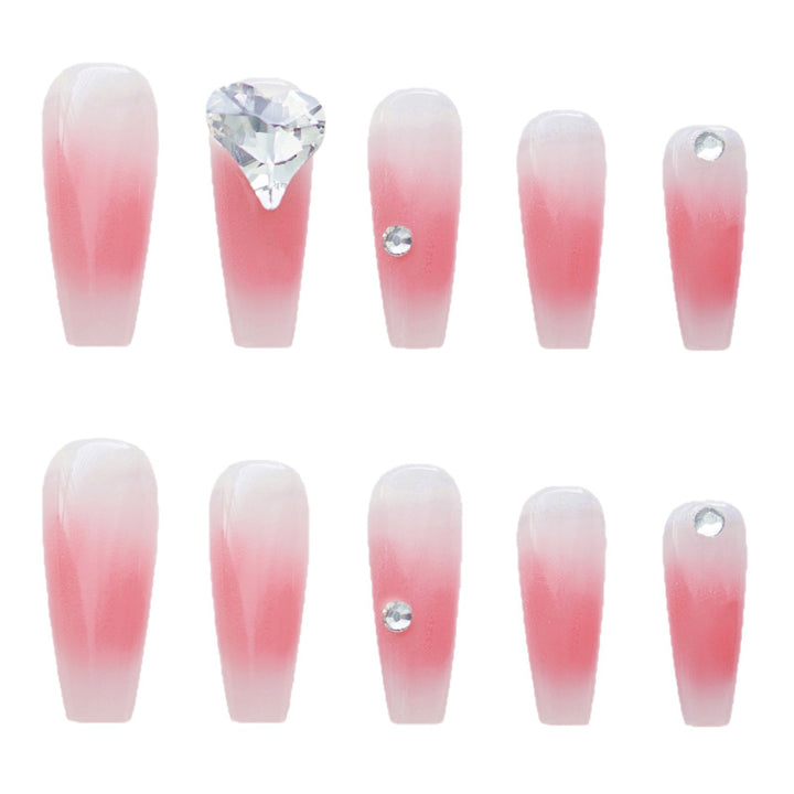 Glamorous Heart-Embellished Press-On Nail Art