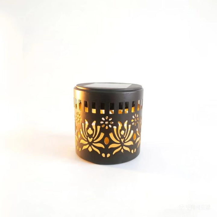 Decorative Solar-Powered Metal Lantern With Geometric Cutout And Warm LED Candle Effect Kalsten