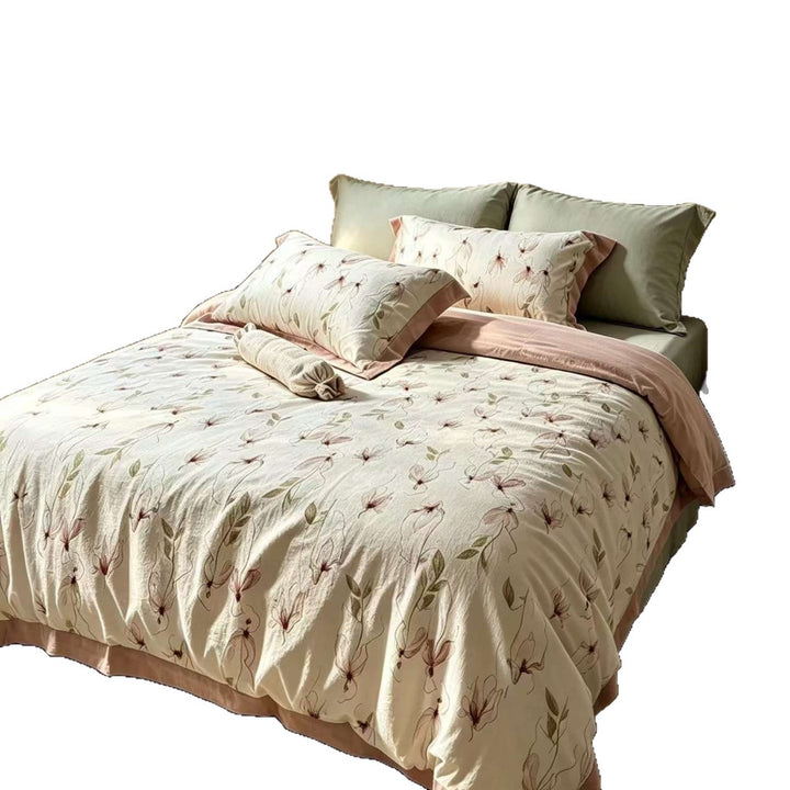 Paisley-Jacquard bedding set made of cotton percale with linen-look border