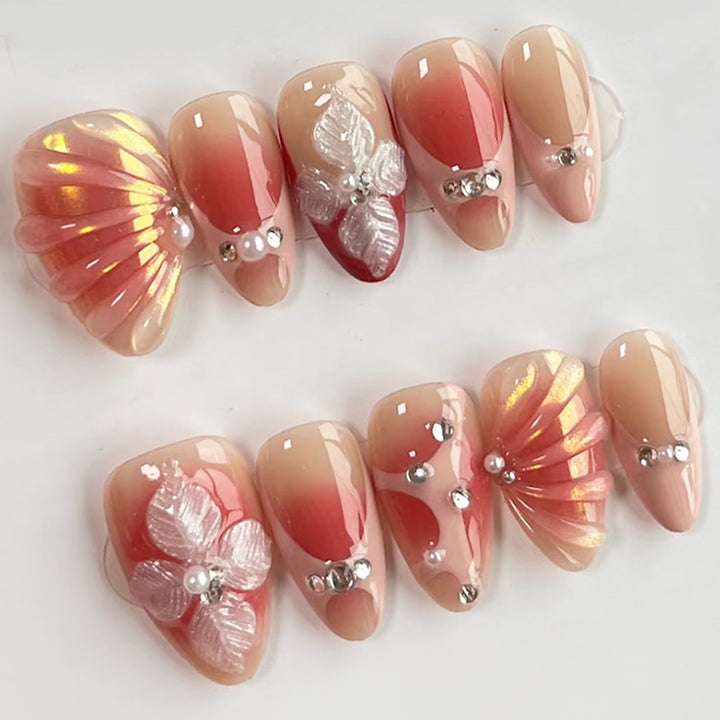Press-On Nail Art Set with Floral and Gem Accents Kalsten