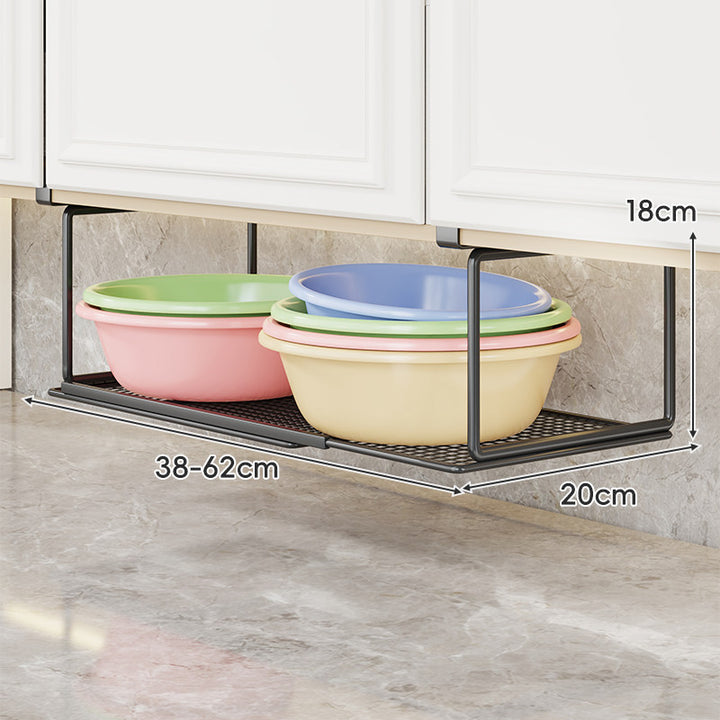Telescoping Under-Cabinet Hanging Shelf with Non-Slip Mesh Tray