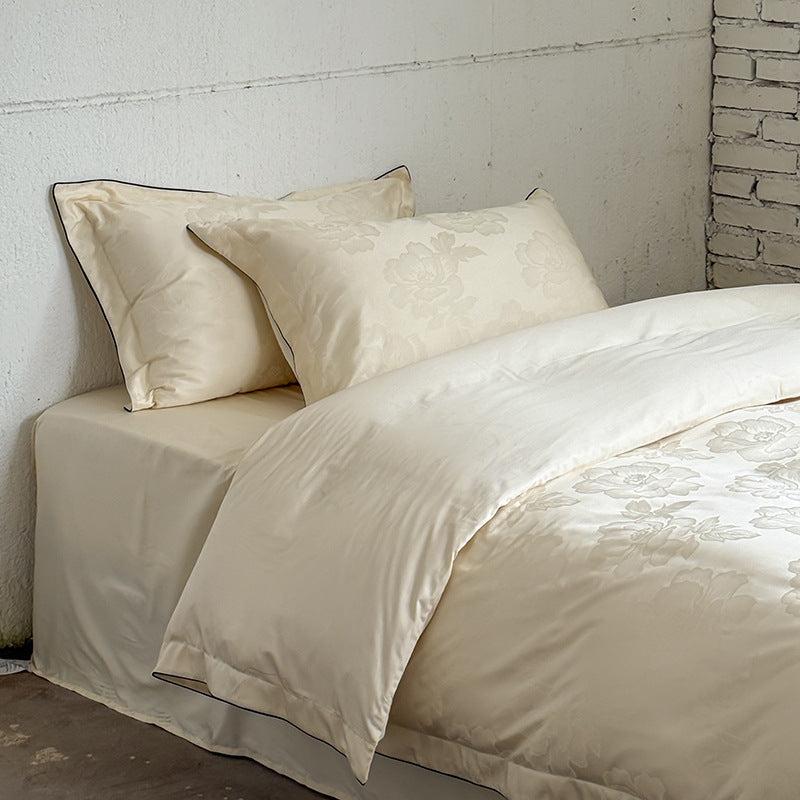Satin-bedcover-set with subtle tone-on-tone floral jacquard