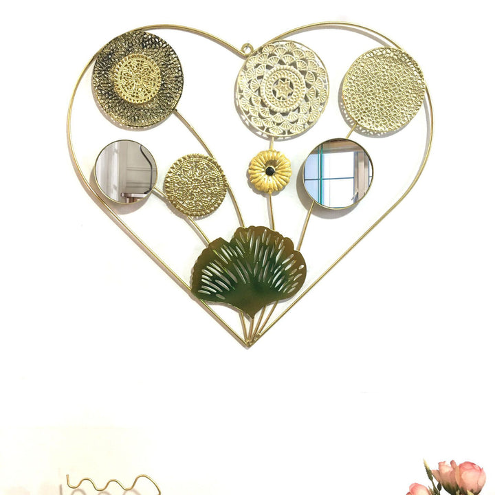 Decorative Metal Wall Art with Tropical Leaf and Mirror Design Kalsten