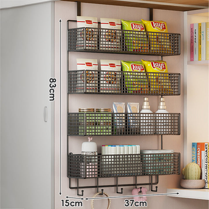 Wall-Mounted Grid Mesh Stacked Tiered Pantry and Bathroom Storage Baskets