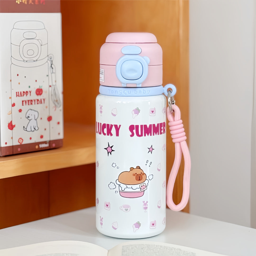 Ladies insulated drinking bottle with practical carry handle and cheerful strawberry motif Kalsten