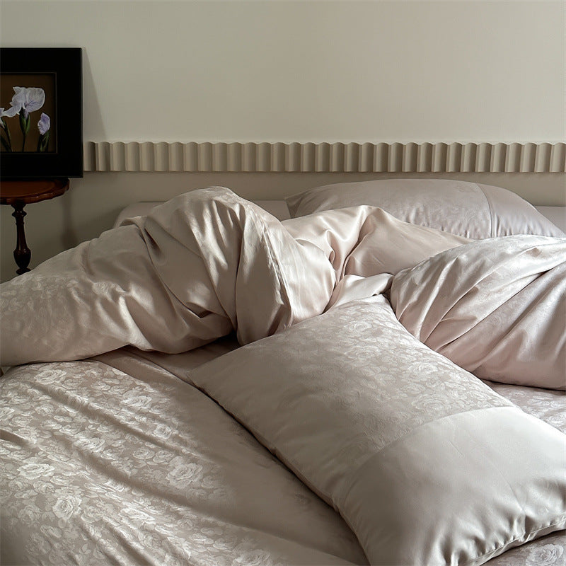 Premium-Jacquard-Satin-Duvet-Cover-Set with subtle floral relief