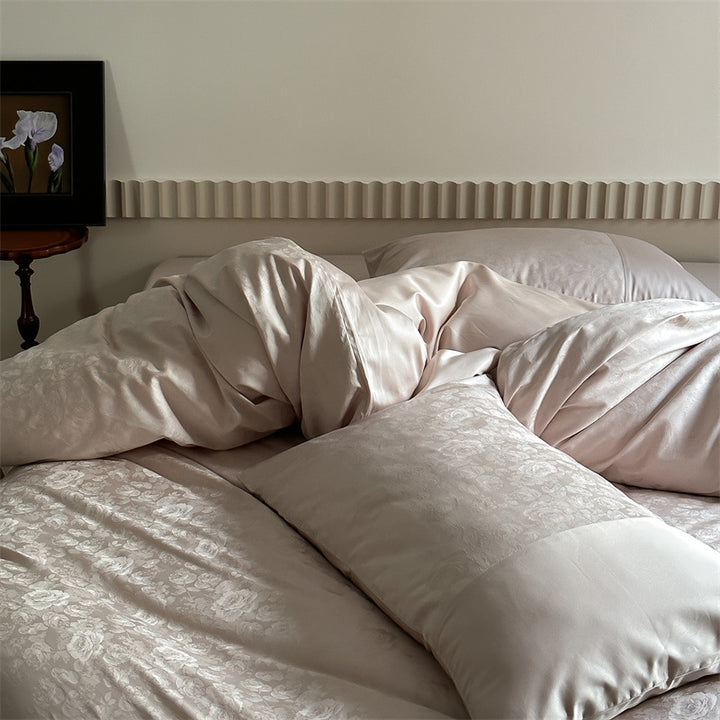 Premium-Jacquard-Satin-Duvet-Cover-Set with subtle floral relief