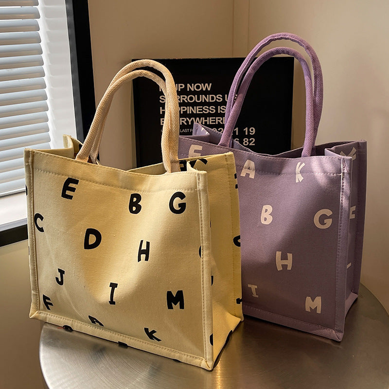 Alphabet Print Canvas Tote